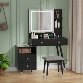 FCH Pitted Particle Board With Melamine Paste, Solid Wood Legs With Copper Sheath Decoration, 4 Drawers, 2-Layer Shelf, Mirror Cabinet With Strips, Le