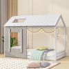 Twin Size House Platform with Roof and Window, White+Antique Grey(Old SKU: WF294130AAE)