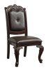 Beautiful Hand Carved Formal Traditional Dining Side Chair with Faux Leather Upholstered Padded Seat and Back Button Tufting Detail Dining Room Solid