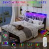 Full Bed Frames with Storage Headboard and Drawers, LED Platform Bed Frame Full Size, LED Upholstered Bed Frame with Charging Station, No Box Spring N