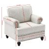 Chenille modern Upholstered Sofas 1 Seater Couches with Nails and Armrests (White)