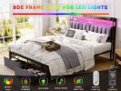 Full Bed Frames with Storage Headboard and Drawers, LED Platform Bed Frame Full Size, LED Upholstered Bed Frame with Charging Station, No Box Spring N