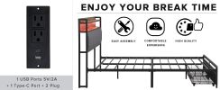 Full Bed Frames with Storage Headboard and Drawers, LED Platform Bed Frame Full Size, LED Upholstered Bed Frame with Charging Station, No Box Spring N
