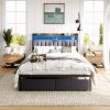 Full Bed Frames with Storage Headboard and Drawers, LED Platform Bed Frame Full Size, LED Upholstered Bed Frame with Charging Station, No Box Spring N