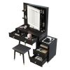 FCH Pitted Particle Board With Melamine Paste, Solid Wood Legs With Copper Sheath Decoration, 4 Drawers, 2-Layer Shelf, Mirror Cabinet With Strips, Le