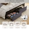 Full Bed Frames with Storage Headboard and Drawers, LED Platform Bed Frame Full Size, LED Upholstered Bed Frame with Charging Station, No Box Spring N