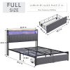 Full Bed Frames with Storage Headboard and Drawers, LED Platform Bed Frame Full Size, LED Upholstered Bed Frame with Charging Station, No Box Spring N