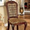 Formal Traditional Cherry Set of 2pc Side Chairs Dining Room Brown Damask Print Fabric Solid wood Dining Chair