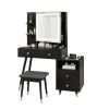 FCH Pitted Particle Board With Melamine Paste, Solid Wood Legs With Copper Sheath Decoration, 4 Drawers, 2-Layer Shelf, Mirror Cabinet With Strips, Le