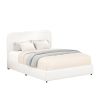 Liv Queen Size Ivory Boucle Upholstered Platform Bed with Patented 4 Drawers Storage, Curved Stitched Tufted Headboard, Wooden Slat Mattress Support,