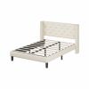 Queen Size Platform Bed with Upholstered Headboard and Slat Support, Heavy Duty Mattress Foundation, No Box Spring Required, Easy to Assemble,Beige