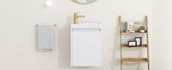 Modern 16-Inch White Bathroom Vanity Cabinet with Soft-Close Doors - Easy Assembly, Versatile Installation