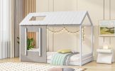 Twin Size House Platform with Roof and Window, White+Antique Grey(Old SKU: WF294130AAE)