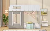 Twin Size House Platform with Roof and Window, White+Antique Grey(Old SKU: WF294130AAE)