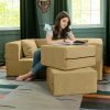 Jaxx Zipline Convertible Sleeper Loveseat & Ottomans, Textured Microvelvet - Camel
