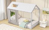 Twin Size House Platform with Roof and Window, White+Antique Grey(Old SKU: WF294130AAE)