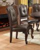 Beautiful Hand Carved Formal Traditional Dining Side Chair with Faux Leather Upholstered Padded Seat and Back Button Tufting Detail Dining Room Solid