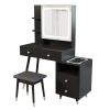 FCH Pitted Particle Board With Melamine Paste, Solid Wood Legs With Copper Sheath Decoration, 4 Drawers, 2-Layer Shelf, Mirror Cabinet With Strips, Le