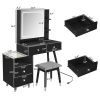 FCH Pitted Particle Board With Melamine Paste, Solid Wood Legs With Copper Sheath Decoration, 4 Drawers, 2-Layer Shelf, Mirror Cabinet With Strips, Le