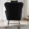 35.5 inch Rocking Chair, Soft Teddy Fabric Rocking Chair for Nursery, Comfy Wingback Glider Rocker with Safe Solid Wood Base for Living Room Bedroom B