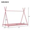 Metal Twin Size House Platform Bed with Triangle Structure, Pink