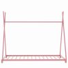 Metal Twin Size House Platform Bed with Triangle Structure, Pink
