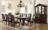 Beautiful Hand Carved Formal Traditional Dining Side Chair with Faux Leather Upholstered Padded Seat and Back Button Tufting Detail Dining Room Solid