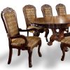 Formal Traditional Cherry Set of 2pc Arm Chairs Dining Room Brown Damask Print Fabric Solid wood Dining Chair