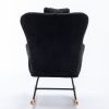 35.5 inch Rocking Chair, Soft Teddy Fabric Rocking Chair for Nursery, Comfy Wingback Glider Rocker with Safe Solid Wood Base for Living Room Bedroom B