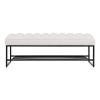 Channel Tufted Bench with Metal Shelf White Sherpa Upholstered Benches End of Bed Ottoman for Bedroom, Living Room, Entryway (White)