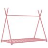 Metal Twin Size House Platform Bed with Triangle Structure, Pink