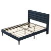 Queen Size Bedframe with LED Bedside Induction Light, Wrapped in Linen, Bedside Atmosphere Light, Anti Slip and Noise Free, Easy to Assemble, Dark Blu