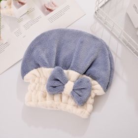 Coral Velvet Hair-drying Cap Double Color Bow Cap Thickened Absorbent (Option: Navy Blue-20 √ó 25cm ¬± 2cm)