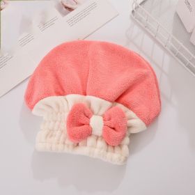 Coral Velvet Hair-drying Cap Double Color Bow Cap Thickened Absorbent (Option: Watermelon Red-20 √ó 25cm ¬± 2cm)