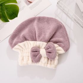 Coral Velvet Hair-drying Cap Double Color Bow Cap Thickened Absorbent (Option: Taro Purple-20 √ó 25cm ¬± 2cm)