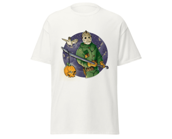 Halloween jason with spear fashion red t-shirt merchyprint, size M (Color: White, size: XL)