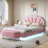 2-Pieces Bedroom Sets,Queen Size Upholstered LED Platform Bed with Storage Ottoman-Velvet