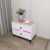 Smart Bedside Table, Nightstand with LED Light Nightstand Modern White High Gloss Bedside Table with 2 Storage Drawers for Bedroom Wooden Smart Side T