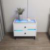 Smart Bedside Table, Nightstand with LED Light Nightstand Modern White High Gloss Bedside Table with 2 Storage Drawers for Bedroom Wooden Smart Side T
