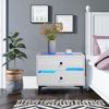 Smart Bedside Table, Nightstand with LED Light Nightstand Modern White High Gloss Bedside Table with 2 Storage Drawers for Bedroom Wooden Smart Side T