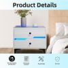 Smart Bedside Table, Nightstand with LED Light Nightstand Modern White High Gloss Bedside Table with 2 Storage Drawers for Bedroom Wooden Smart Side T