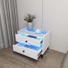Smart Bedside Table, Nightstand with LED Light Nightstand Modern White High Gloss Bedside Table with 2 Storage Drawers for Bedroom Wooden Smart Side T