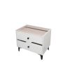 Smart Bedside Table, Nightstand with LED Light Nightstand Modern White High Gloss Bedside Table with 2 Storage Drawers for Bedroom Wooden Smart Side T