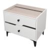Smart Bedside Table, Nightstand with LED Light Nightstand Modern White High Gloss Bedside Table with 2 Storage Drawers for Bedroom Wooden Smart Side T