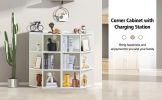 Corner Cabinet, Wooden Corner Storage Cabinet with USB and Outlets, Corner Cube Toy Storage Board Game Storage Cabinet for Bedroom, Living Room, Playr