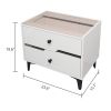 Smart Bedside Table, Nightstand with LED Light Nightstand Modern White High Gloss Bedside Table with 2 Storage Drawers for Bedroom Wooden Smart Side T