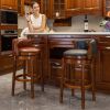 Cow top Leather Wooden Bar Stools, Seat Height 29.5'' Swivel Bar Height Chair with Backs for Home Kitchen Counter, Morden Chair Dining Room, Restauran