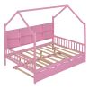 Wooden Full Size House Bed with Trundle,Kids Bed with Shelf