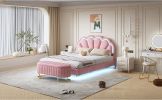 2-Pieces Bedroom Sets,Queen Size Upholstered LED Platform Bed with Storage Ottoman-Velvet