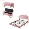2-Pieces Bedroom Sets,Queen Size Upholstered LED Platform Bed with Storage Ottoman-Velvet